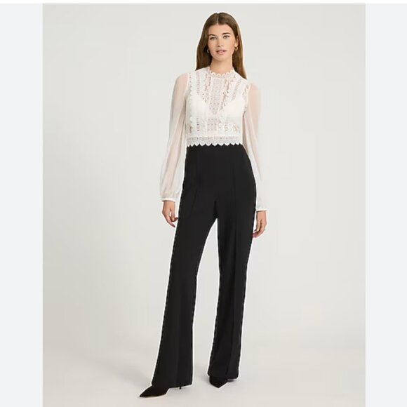 Express Pants - Lace Mock Neck Long Sleeve Wide Leg Jumpsuit